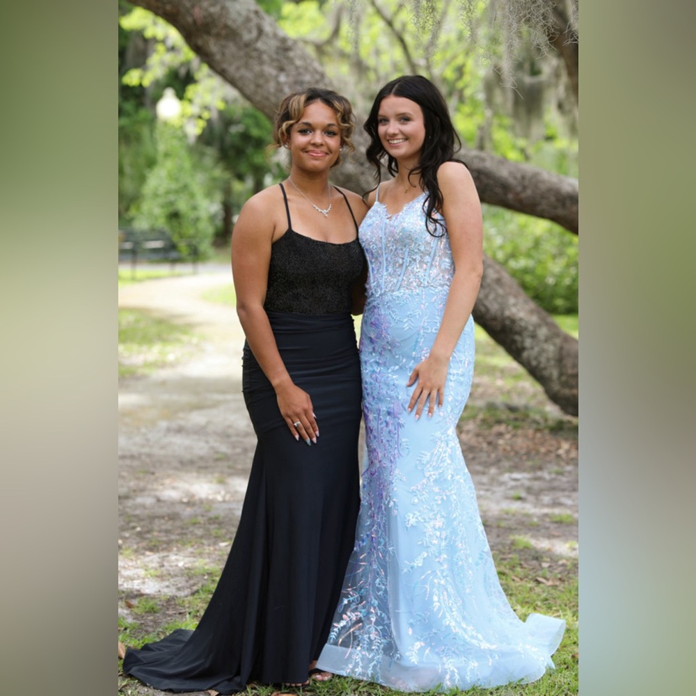 gorgeous light blue corset prom dress.